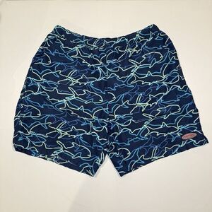 Vineyard Vines Blue Shark Print Beach Swim Trunks Men’s Size Large